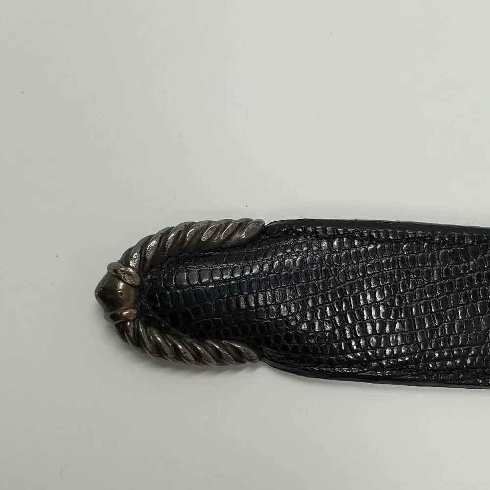 David Yurman Genuine Teju Lizard Belt 36 Black Sterling Silver Tip
